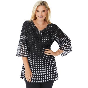 Woman Within Plus Size Embellished Pleated Blouse - 1 of 4