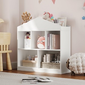 5-Cubby Kids Toy Storage Organizer - White Wooden Bookshelf for Playroom, Nursery & Kids Bedroom - 1 of 4