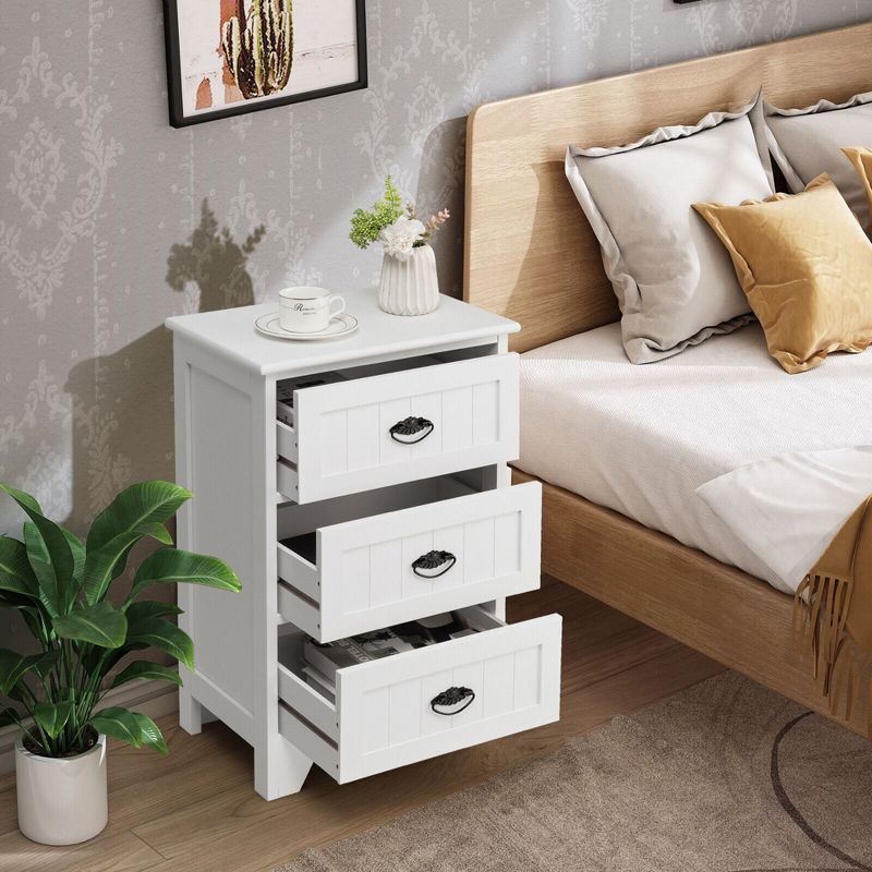 Tangkula 2 PCS 3 Drawers Nightstand End Table Bedroom Storage Wood Side Bedside White, 4 of 11