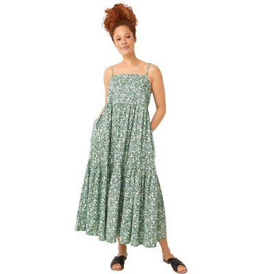 Ellos Women's Plus Size Tiered Cotton Maxi Dress - 14/16, Ivory Green ...