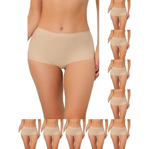 INSPIRE CHIC Women's Unlined Invisible Mid-Rised Stretch Solid Boxer Briefs 10 Packs - 1 of 4