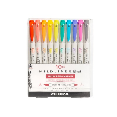 Zebra 10ct Mildliner Dual-tip Creative Markers Assorted Colors: Artist Markers, 0.4mm & 0.6mm, Water-Resistant, Quick Drying