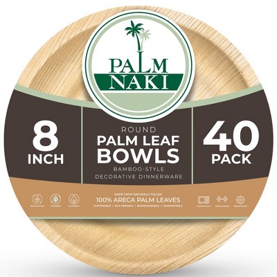 Palm Naki Round Palm Leaf Bowls (40 Count) - Compostable, Biodegradable