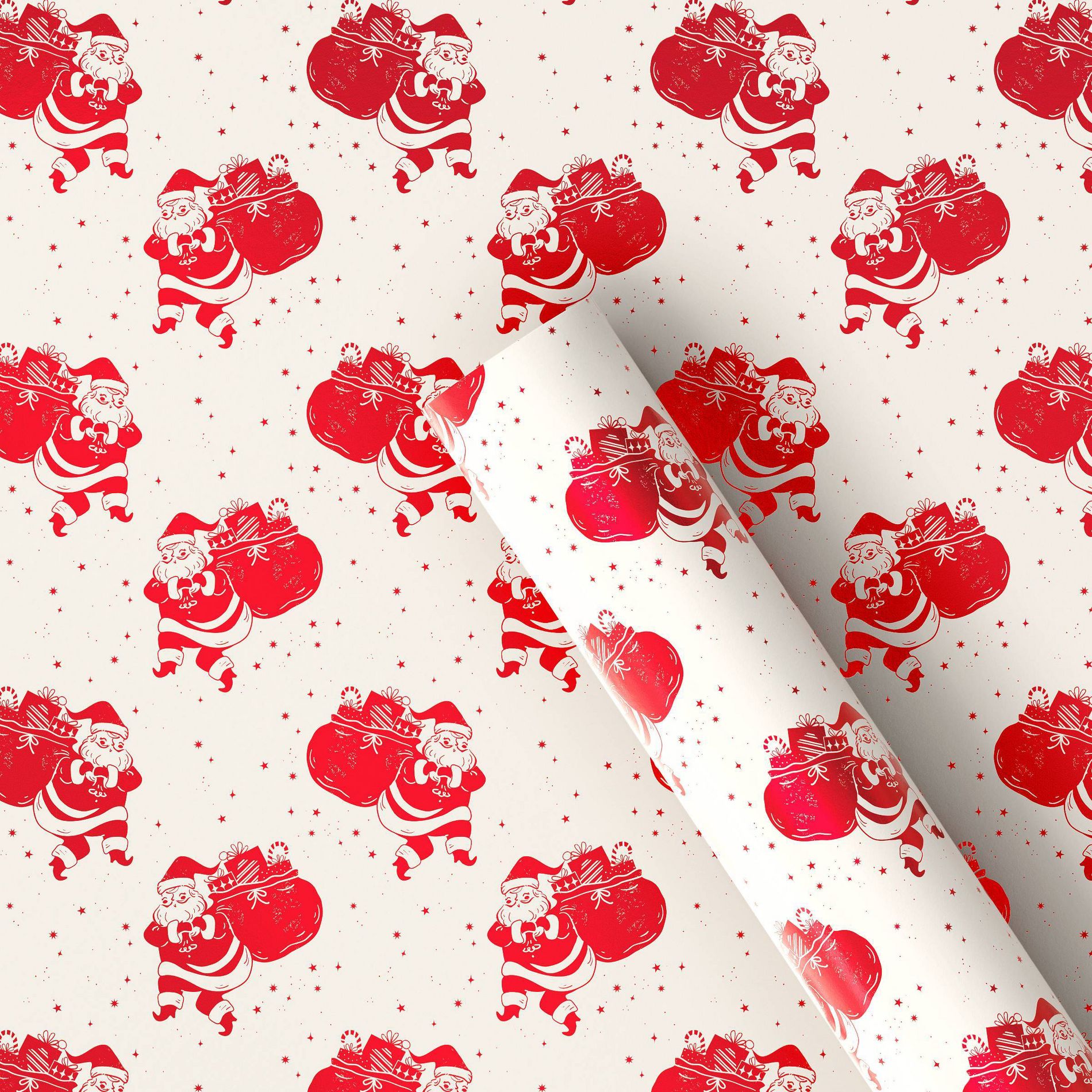 30" 25 sq ft Christmas Roll Wrap Santa's Gifts on Cream - Wondershop™