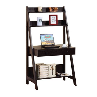 Contemporary Style Ladder Home Office Desk with 3 Open Shelves and 1 Drawer Brown - Benzara