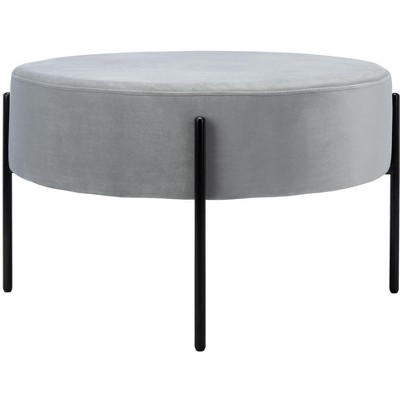 Lisbon Round Grey Velvet Cocktail Ottoman with Black Legs