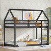 Kumasinova Twin-Over-Twin Rubber Wood Floor Bed Bunk Bed, House-Shaped Roof Design Twin Size Bed Frame with Ladder & Guardrails for Kids' Bedrooms - 2 of 4