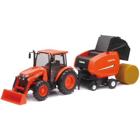 New Ray 1/18 Plastic Kubota M5-111 Tractor With Hay Baler & Sounds