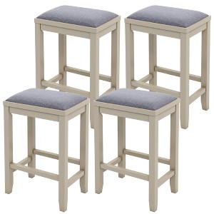 Tangkula 4 PCS Upholstered Bar Stools Wooden Counter Height Chairs Dining - 1 of 4