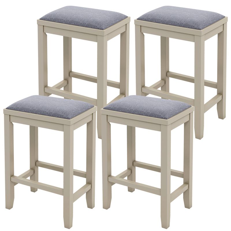 Tangkula 4 PCS Upholstered Bar Stools Wooden Counter Height Chairs Dining, 1 of 7