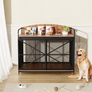 42.8" Heavy Duty Dog Crate Furniture, Dog Kennel with Sliding Door, Decorative Dog Cage End Table, Chew-Resistant Pet House for Large Dogs - 1 of 4