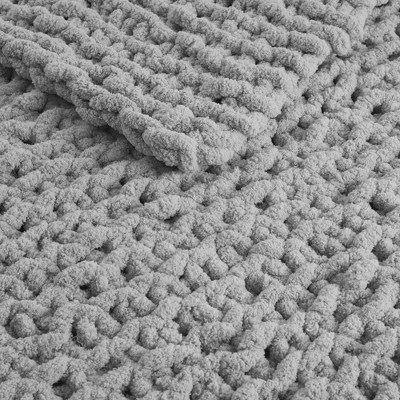 Gray Chenille Chunky Knit Handmade Throw Blanket