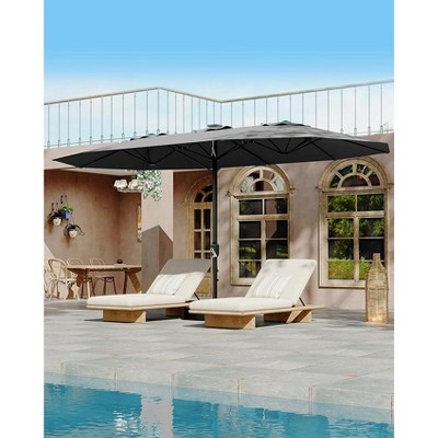 15ft Large Patio Umbrella with Base - Rectangular Patio Umbrella with Crank Handle, UV Protection for Outdoor Market, Backyard, Pool
