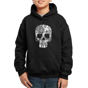 LA Pop Art Rock n Roll Skull - Boy's Word Art Hooded Sweatshirt - 1 of 4