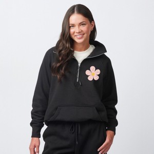 Wavy Checkered Flowers Front And Back - Women's Quarter Zip Fleece