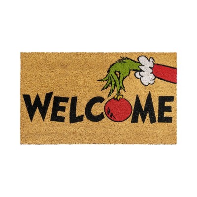 Dr. Seuss 1'5"x2'5" The Grinch Welcome Coir Doormat Natural: Christmas Indoor Outdoor Medium Pile Multicolor