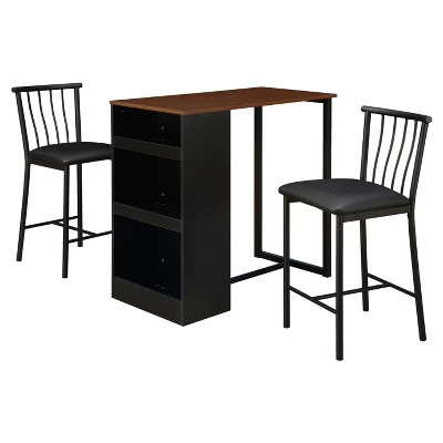 3pc Counter Height Dining Set Bar Set Walnut/Black - Dorel Living