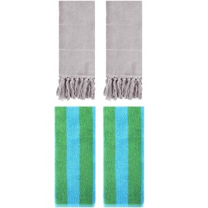 REGALWOVEN 4 Packs Striped and Solid Tassels Absorbent Soft Cotton Hand Towel for Bathroom - 1 of 4