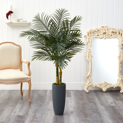 Tropic Breeze 63" Golden Palm Fronds Artificial Floor Plant in Gray Planter