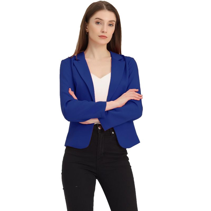 Allegra K Women's Open Front Office Work Crop Long Sleeve Suit Blazer, 1 of 6