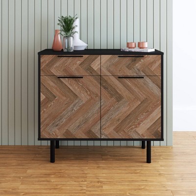 Mid-Century Modern Black and Brown Wood Buffet Sideboard