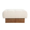 Dexmalle Square Upholstered Tufted Linen Fabric Ottoman, Solid Wood Legs, Beige - 4 of 4