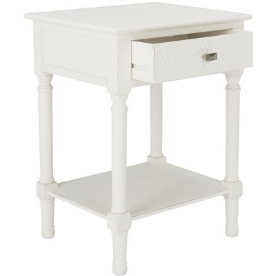 Halton Distressed White Wood Accent Table with Textured Drawer