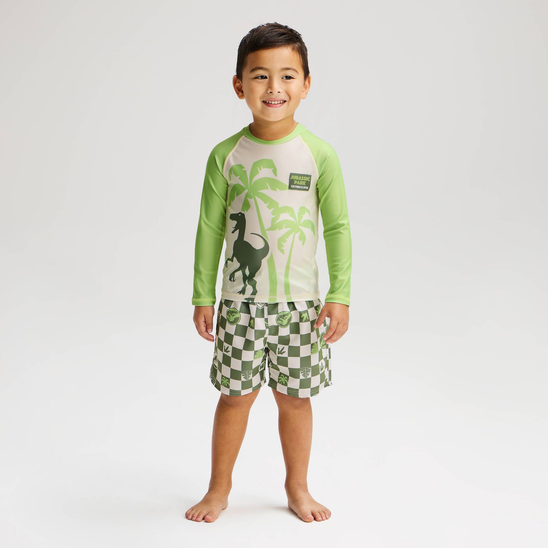 Toddler Boys' Jurassic Park Long Sleeve Rash Guard Trunk Set - Green