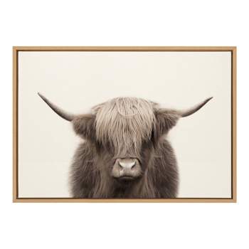 23" x 33" Sylvie Highland Cow Color Framed Canvas by The Creative Bunch Studio Natural - Kate and Laurel