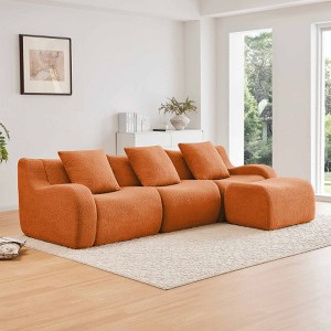 AENKYO Teddy Fabric Modular Deep Seat Sofa, 2 Pillows No Assembly Required Plush Boneless Sectional with Anti-Slip Base, Camel - 1 of 4