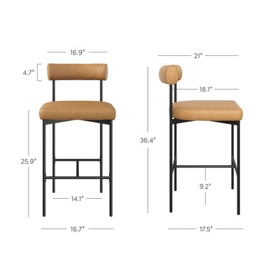 Dahlia 36" Brown Faux Leather Metal Frame Counter Stools, Set of 2