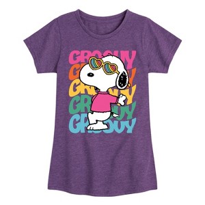 Girls' - Peanuts - Groovy Stacked Fitted Short Sleeve Graphic T-Shirt - 1 of 4