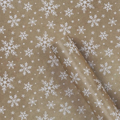 30” 20 sq ft Christmas Roll Wrap White Snowflakes on Brown Kraft - Wondershop™