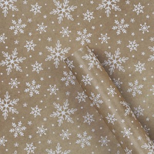 30” 20 sq ft Christmas Roll Wrap White Snowflakes on Brown Kraft - Wondershop™ - 1 of 3