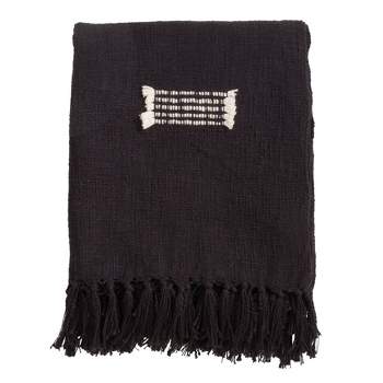 50"x60" Cotton Throw Blanket with Fringed Lines - Saro Lifestyle