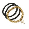 Steeltime Men's set of 3 black lava and stainless steel with cross beaded bracelets. Color Options: Silver, Gold - 2 of 4
