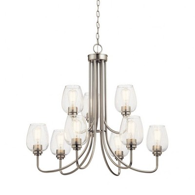 Brushed Nickel 9-Light Chandelier with White Tapered Shades