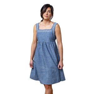 Hope & Henry Women's  Sleeveless Chambray Dress with Embroidery - 1 of 4