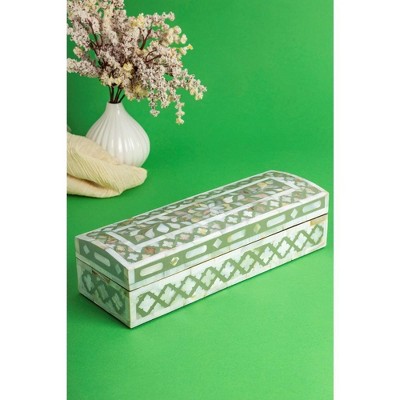 Olive and Mother of Pearl Inlay Decorative Lidded Box, 12"