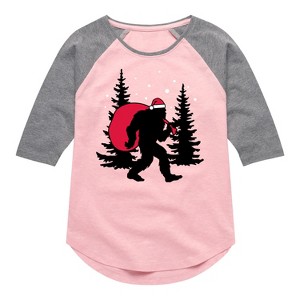 Girls' - Instant Message - Sasquatch Santa Shirt Tail Raglan Graphic T-shirt - 1 of 4