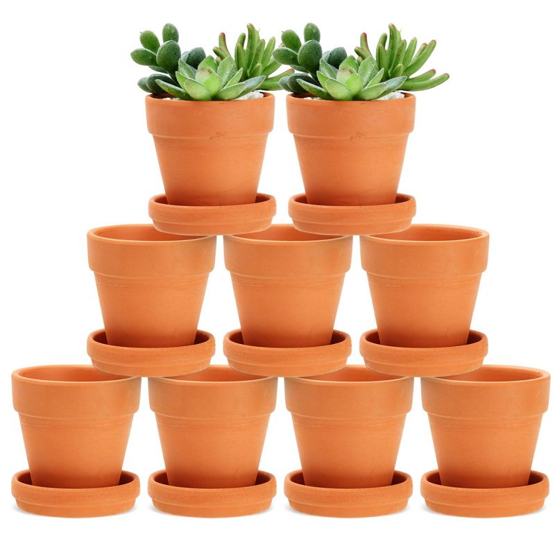 Juvale 9 Pack Small Terracotta Pots with Saucers for Succulents, Clay Flower Planters with Drainage Holes for Crafts, 3 Inch, 1 of 9