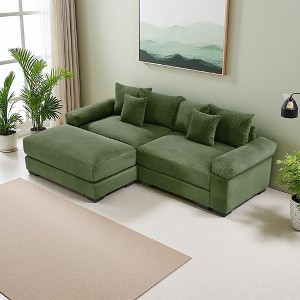 92" Corduroy Cloud L-Shaped Modular Sectional Sofa with Thick Cushions & Ottoman - 1 of 4