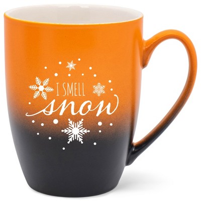 Elanze Designs I Smell Snow Two Toned Ombre Matte Orange and Black 12 ounce Ceramic Stoneware Coffee Cup Mug