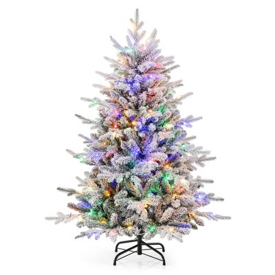 Tangkula 4.5/6/7 FT Pre-Lit Artificial Christmas Tree Snow Flocked Full Tree w/ 436/820/1164 Lush Branch Tips