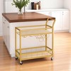 HomeRoots 27" Gold Metal and Wood Rolling Bar Cart With Wine Storage - 2 of 4