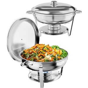 Chafing Dish Buffet Set of 6 Pack, Round Stainless Steel Food Warmers Buffet Servers Sets with Food & Water Pan, Lid, Frame, Fuel Holder for Parties - 1 of 4