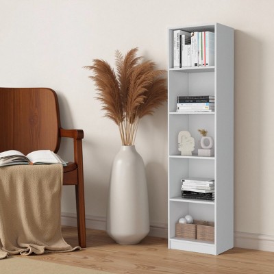 FURNIinspire Decorative Bookshelf Bookcase Book Shelf, Corner Shelf, Slim Organizer With 5 Tier Shelves For Living Room, White, 11.77"*17.72"*71.1"