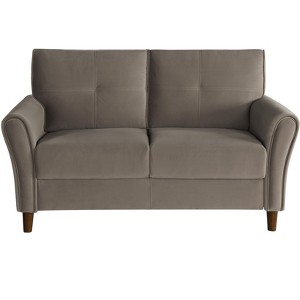 TiramisuBest Modern Dark Gray Loveseat Sofa, Textured Fabric 2-Seater Couch with Rounded Arms, Attached Cushions for Living Room, Bedroom - 1 of 4