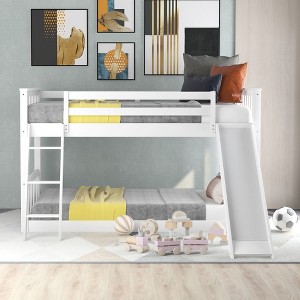 NicBex Full Over Full/Twin Over Twin Bunk Bed with Fence,Versatile Loft Bed with Convertible Slide and Ladder for Bedroom,White/Gray - 1 of 4