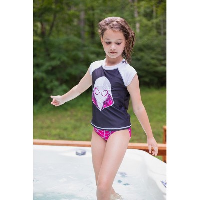 Marvel Spider-Man Spider-Gwen Ghost Spider Little Girls Rash Guard and Bikini Bottom Black / Purple 6 — фото 4